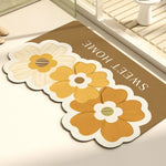 tapis sol marron vert fleurs stylisées moderne antidérapant résistant décoloration