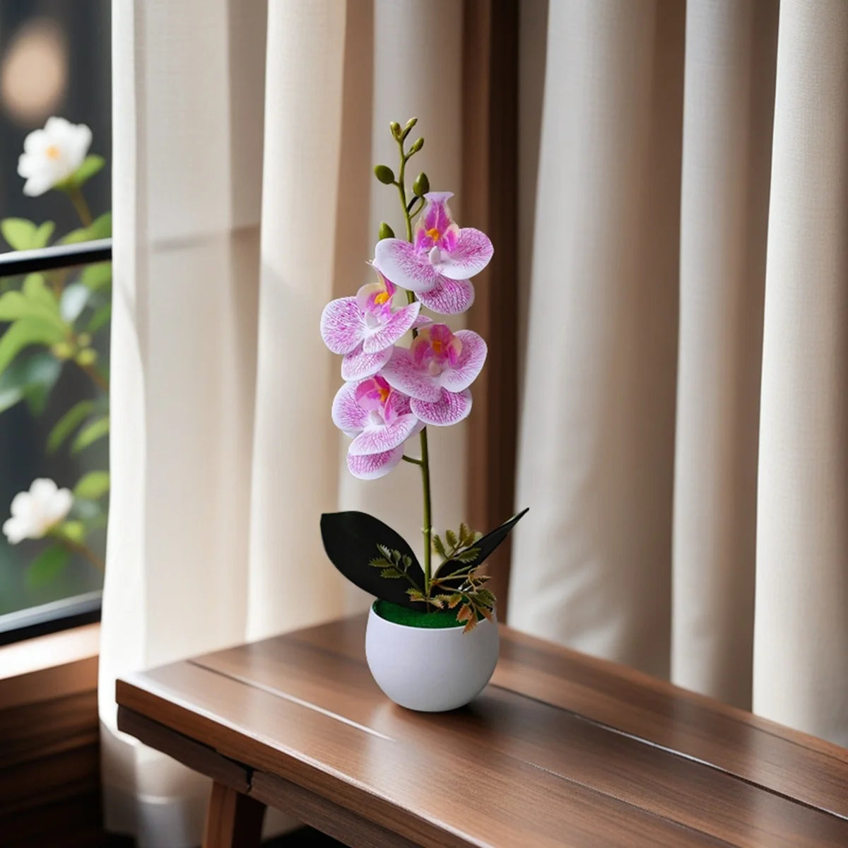 Décoration intérieure orchidée artificielle pot blanc violette bleue blanche minimaliste moderne