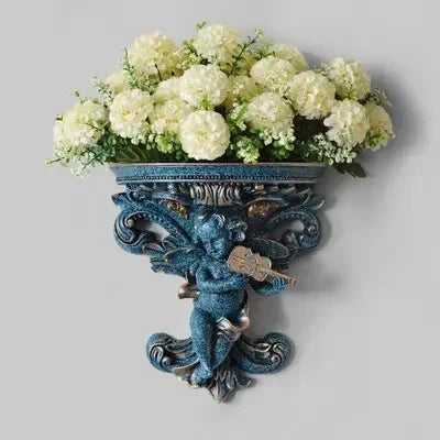 décoration murale résine cherubin baroque fleurs artificielles vintage étagères murales blanc bleu turquoise