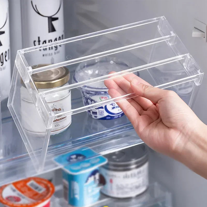 organiseur réfrigérateur transparent moderne adhésif plusieurs compartiments rangement cuisine ecofriendly