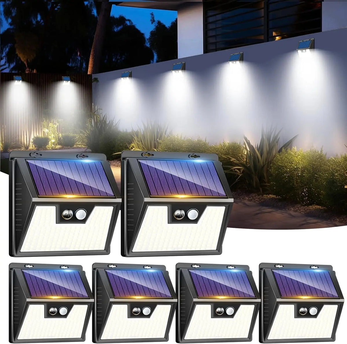 lumière solaire murale led capteur mouvement modes noir blanc bleu contemporaine étanche autoinstallation