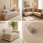 housse canapé chenille beige rayures horizontales moderne élégante coussins décoratifs anti dérapant