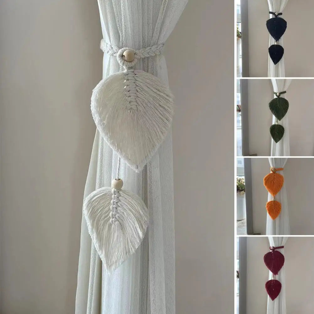 rideau boho feuilles coeur tissage main blanches couleurs variées transparent artisanal