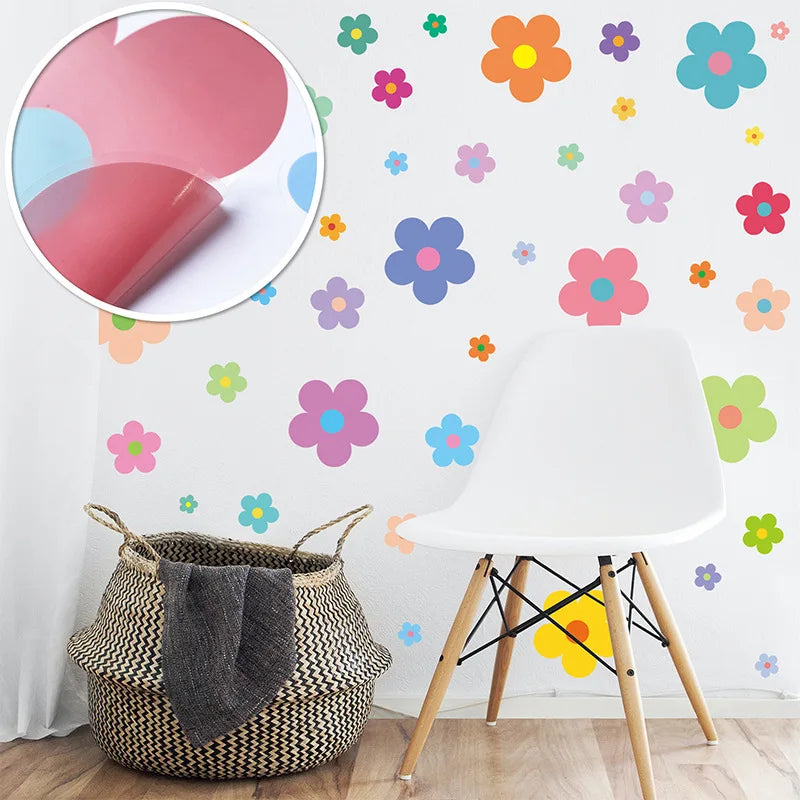 stickers muraux fleurs violet rose bleu jaune vert orange adhésifs modernes enfants chambre décoration