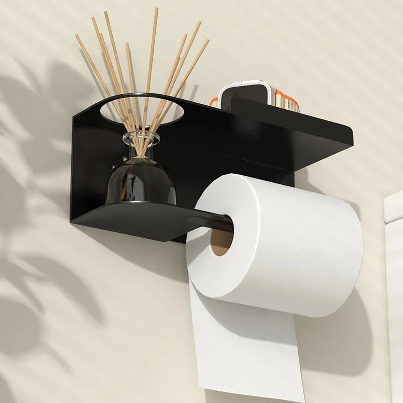 porte serviettes mural tablette noire moderne adhésif salle bain rangement étagère fer