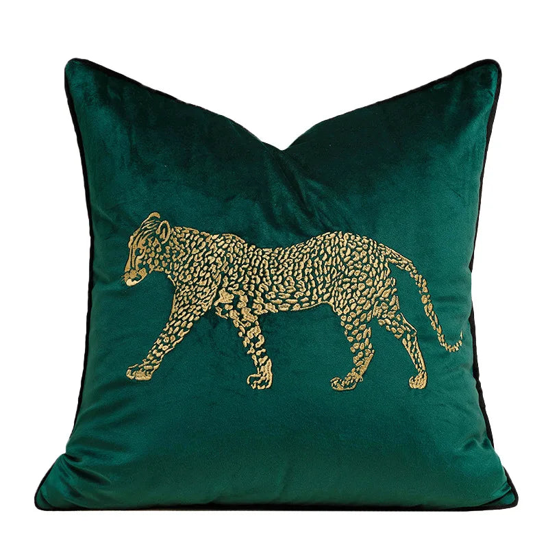 housse coussin brodée léopard velours élégante noir vert décorative maison voiture 45x45cm 30x50cm fixations