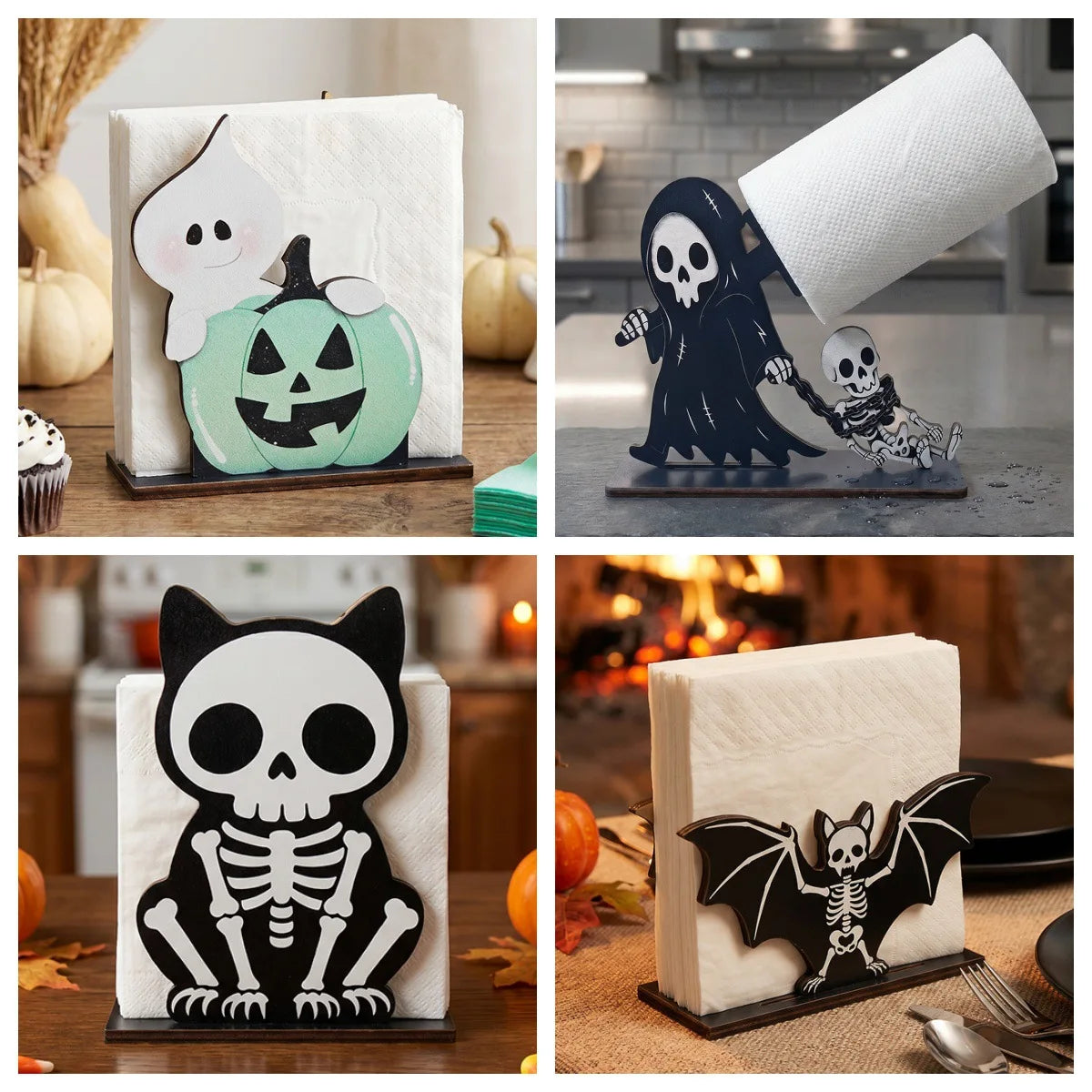 porte serviettes halloween fantôme citrouille squelette clips decoration table blanc noir orange