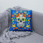 lot taies d'oreiller carrées crâne mexicain fleurs pop art violet bleu rose