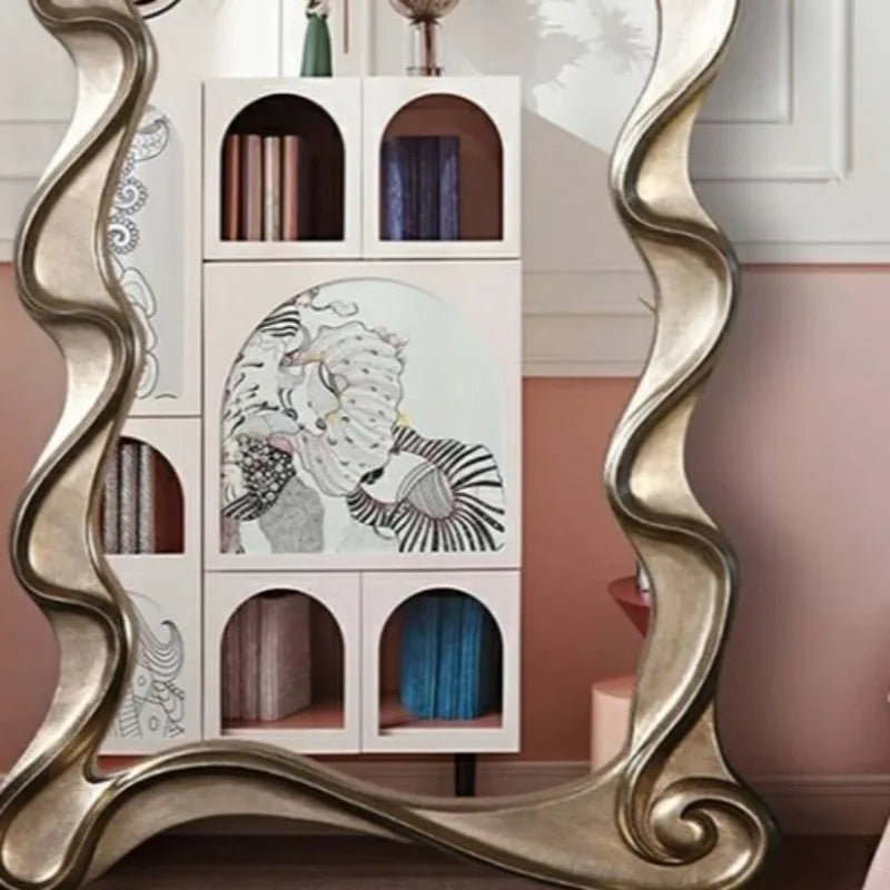 miroir moderne ondulé cadre doré grande taille suspension chambre décoration intérieure accessoires maison