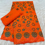 tissu dentelle coton brodé fleurs motif broderie africaine voile suisse vêtement élégant