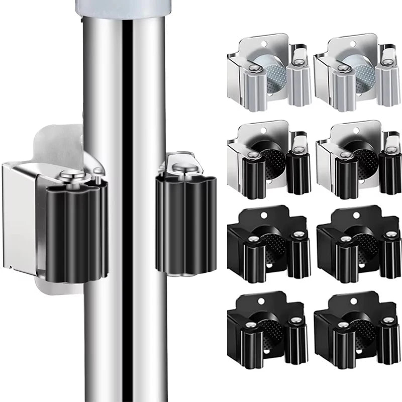 support mural balai anti dérapant acier inoxydable moderne salle bain clips noir argenté respectueux