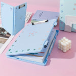 porte dossiers a4 moderne bleu clair vert rose jaune violet clips métalliques points blancs