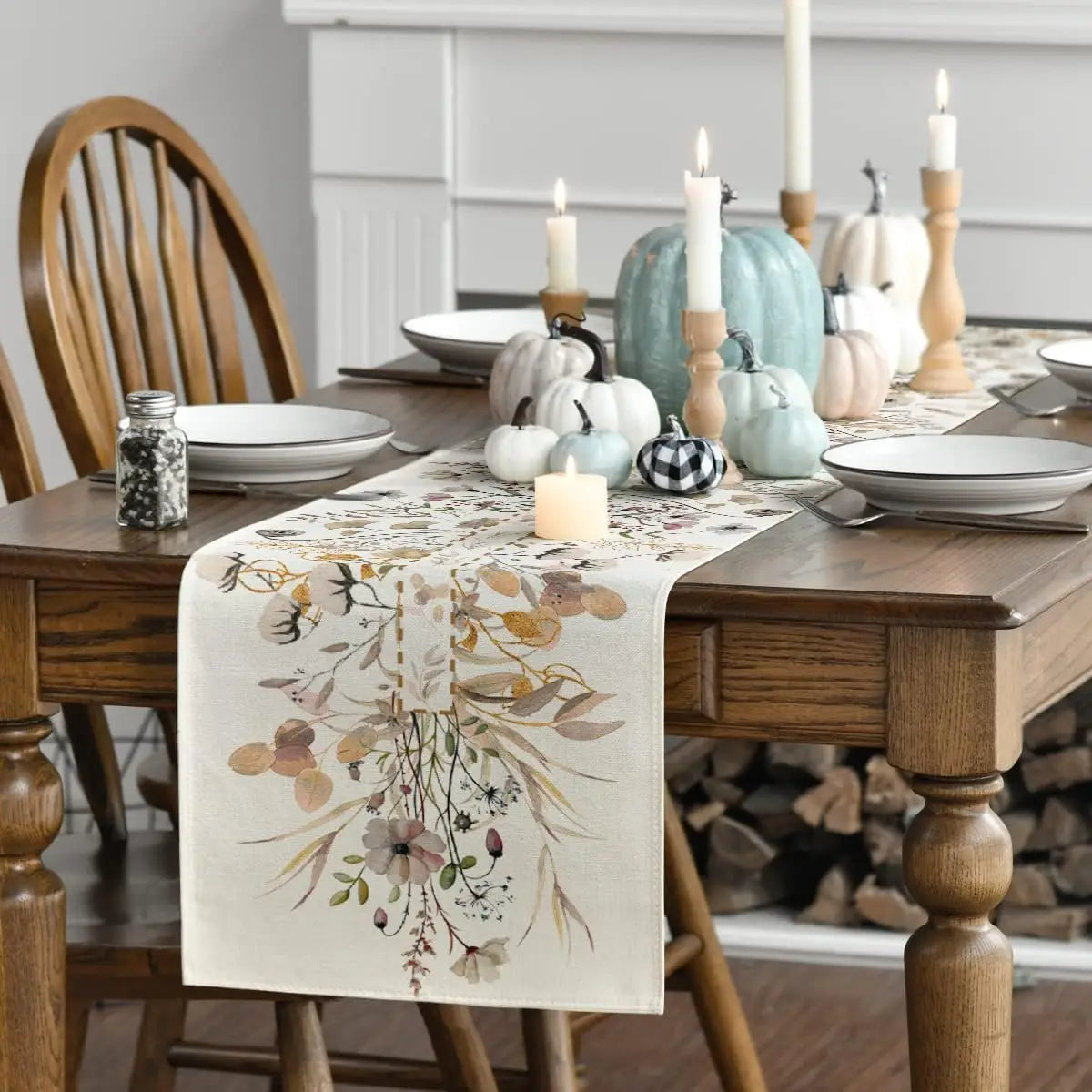 table table lin imprimé fleurs printemps naturel rustique motifs floraux beige marron rose vert