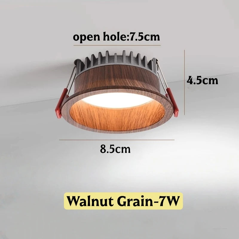 Spot LED grain bois vintage 7W 12W moderne rétro clips aluminium