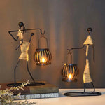Statues décoratives métal noir beige marron artisanal moderne abstract character sculptural decoration vintage