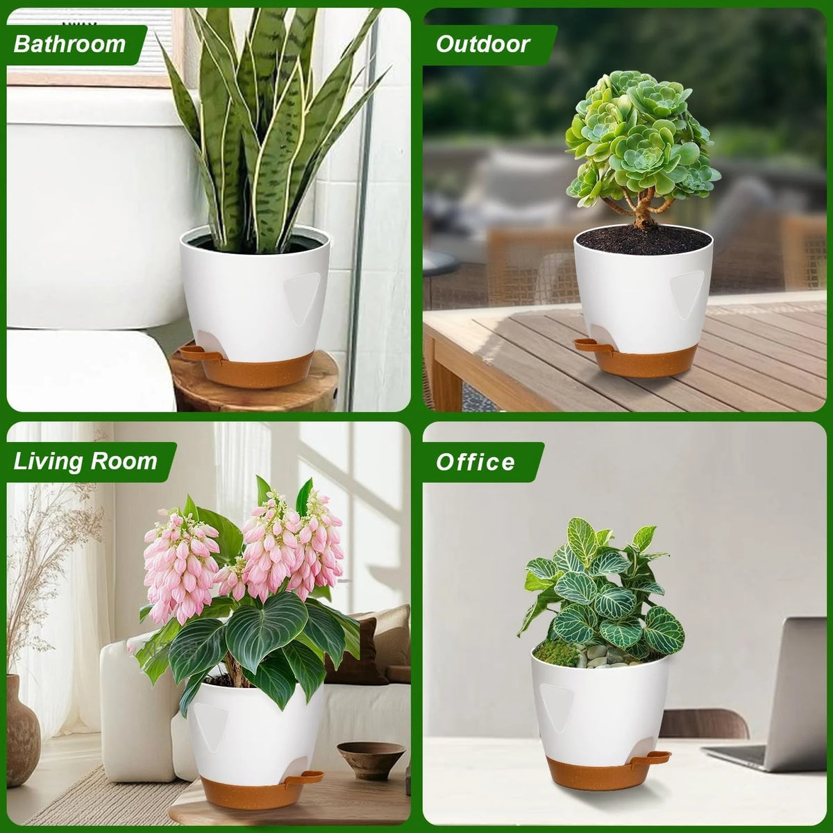 pots fleurs auto arrosants blanc brun minimaliste corde lisse opaques différentes tailles