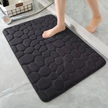 tapis bain gris moderne texture cailloux antidérapant absorbant lavable polyester salle bain