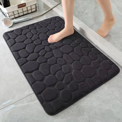 tapis bain gris moderne texture cailloux antidérapant absorbant lavable polyester salle bain