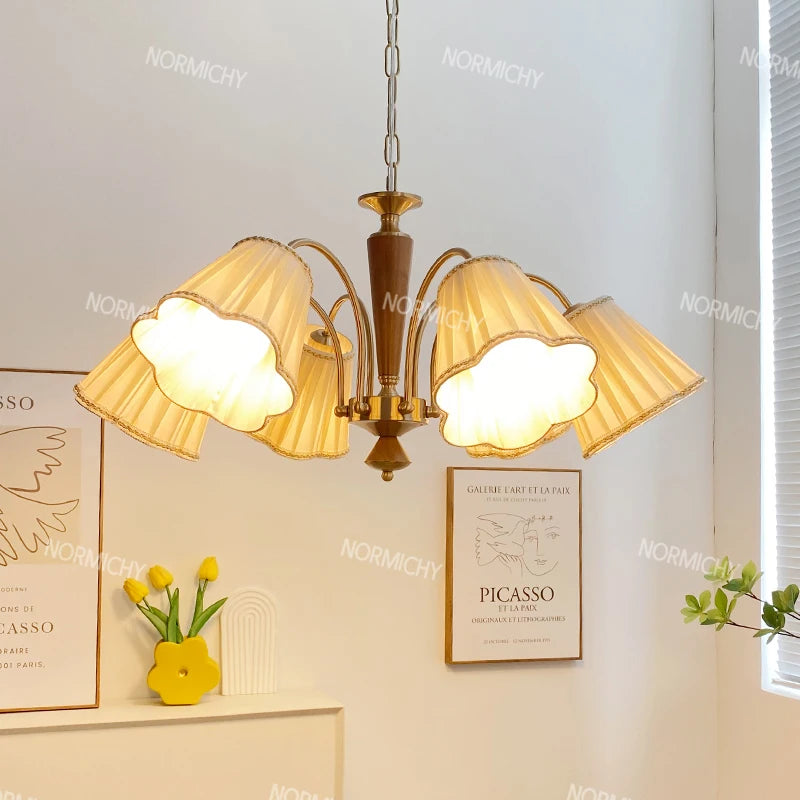 lampe suspendue or plissée classique ampoules abat jour vintage chambre salon