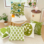 coussin carré 45x45 cm brodé feuille verte moderne décoration printanière
