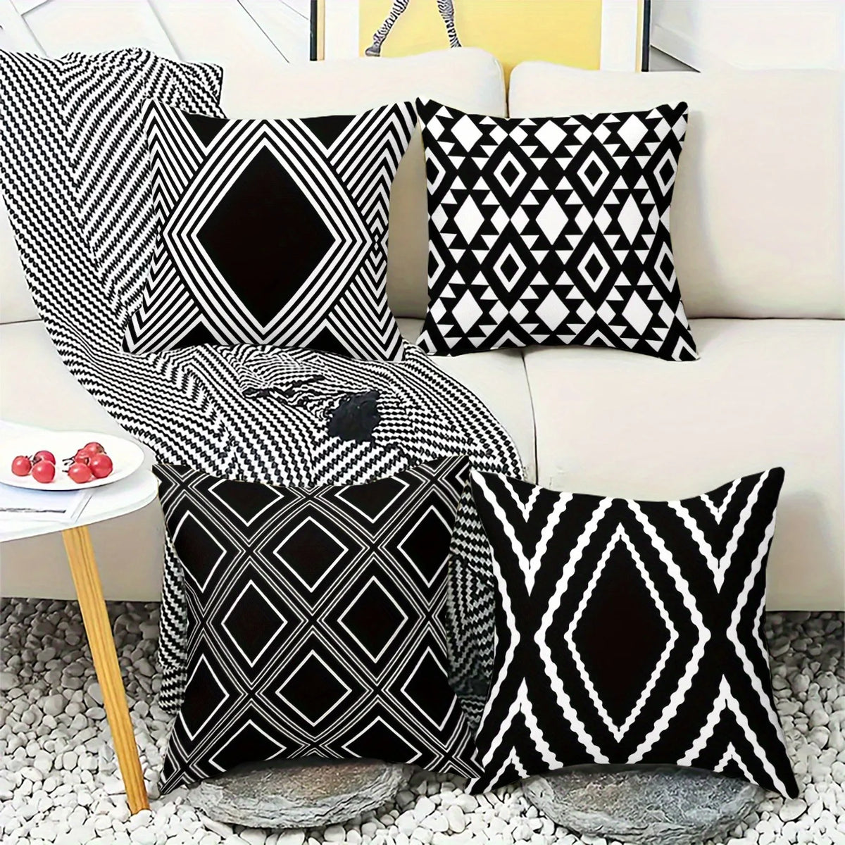 housse coussin polyester motif géométrique noir blanc moderne lit salon voiture
