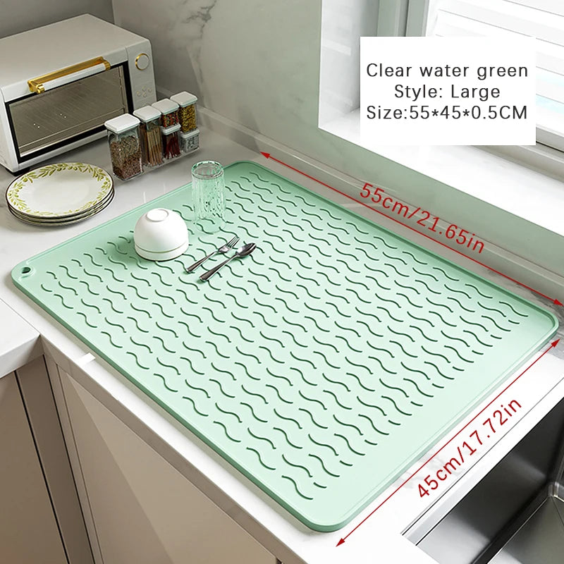 tapis cuisine silicone gris rayures ondulées moderne antidérapant assiettes cuillères verres bols