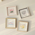 cadres photo carrés miniatures blanc doré rose gris texturés zen transparents 10cm