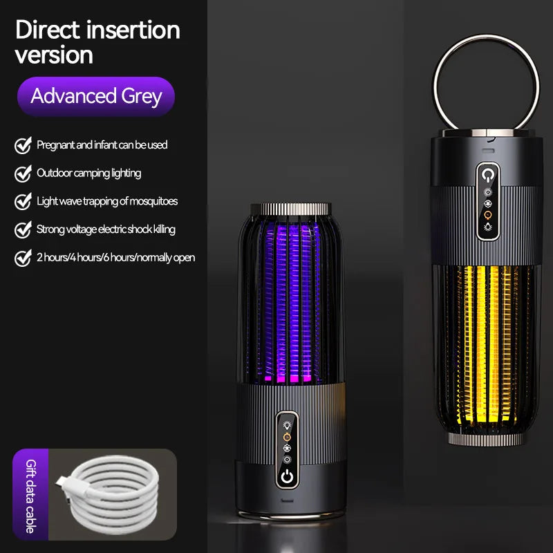 lampe anti moustiques rechargeable piege insectes camping maison noir gris rayures vertical moderne compact