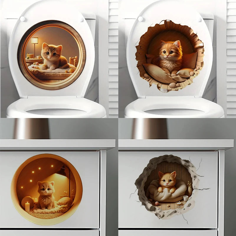 autocollant mural 3d chaton orange beige blanc gris adhésif décoration intérieure effet percé moderne