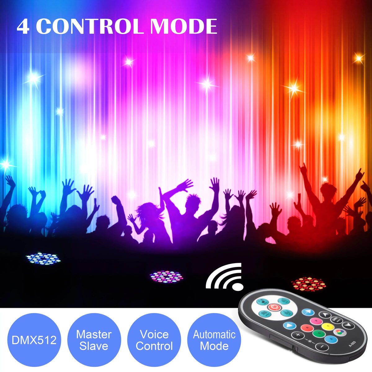projecteur led noir dmx effet scènes professionnel 36w rgb commandes distantes