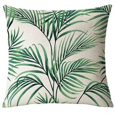 taies oreiller motif feuilles tropicales verte blanche modernes décoratives carrées 40x40cm 45x45cm