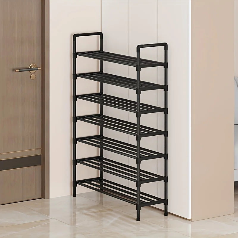 étagère chaussures noire métal niveaux réglable moderne organisateur entrée couloir salle bain
