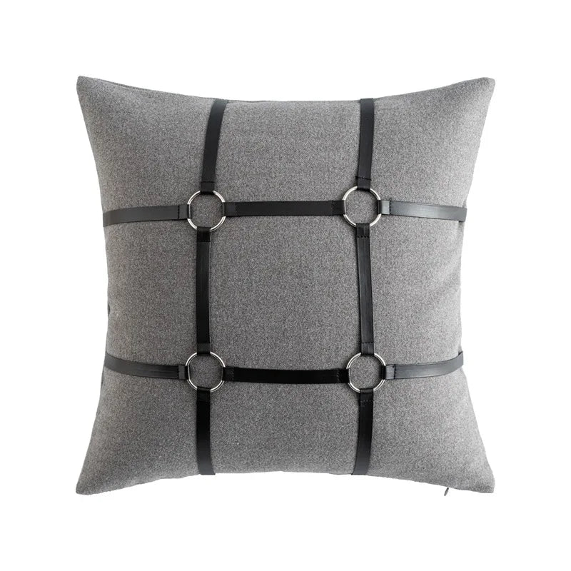 taies d'oreiller houndstooth gris noir contemporain brodé respectueux environnement 45x45cm decoration chambre coucher