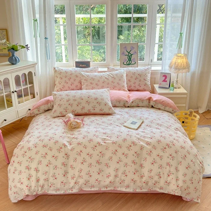 ensemble literie floral vintage 100 coton blanc rose vert bleu beige