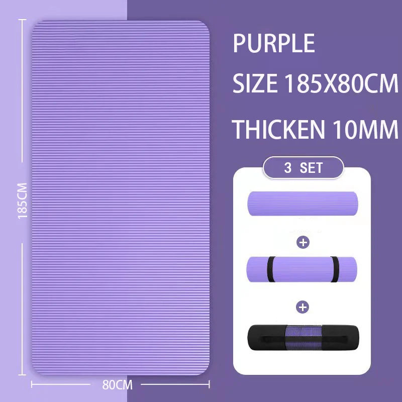 tapis yoga violet rayures horizontales moderne antidérapant épais 15mm 185x60cm yoga fitness pilates gymnastique