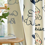 rideau motif lapins mignons moderne beige clair noir rose métalliques polyester chambre enfants