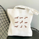sac main toile chien imprimé moderne blanc poches détachables doux