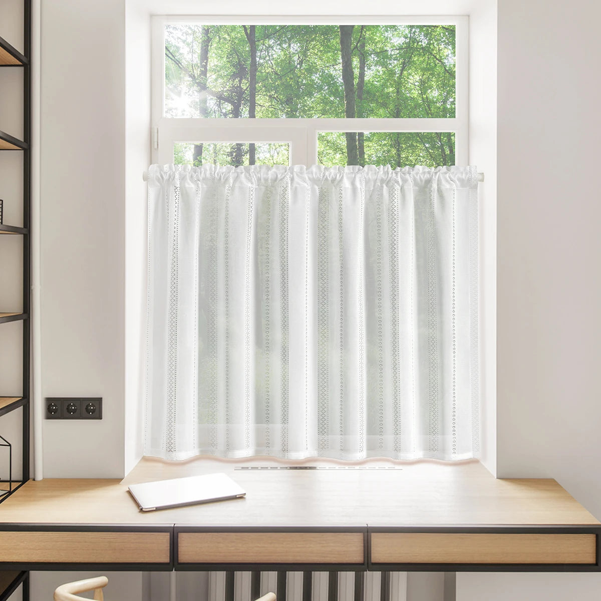 rideau blanc transparent moderne polyester simple fenêtre cuisine 45cm 60cm 80cm