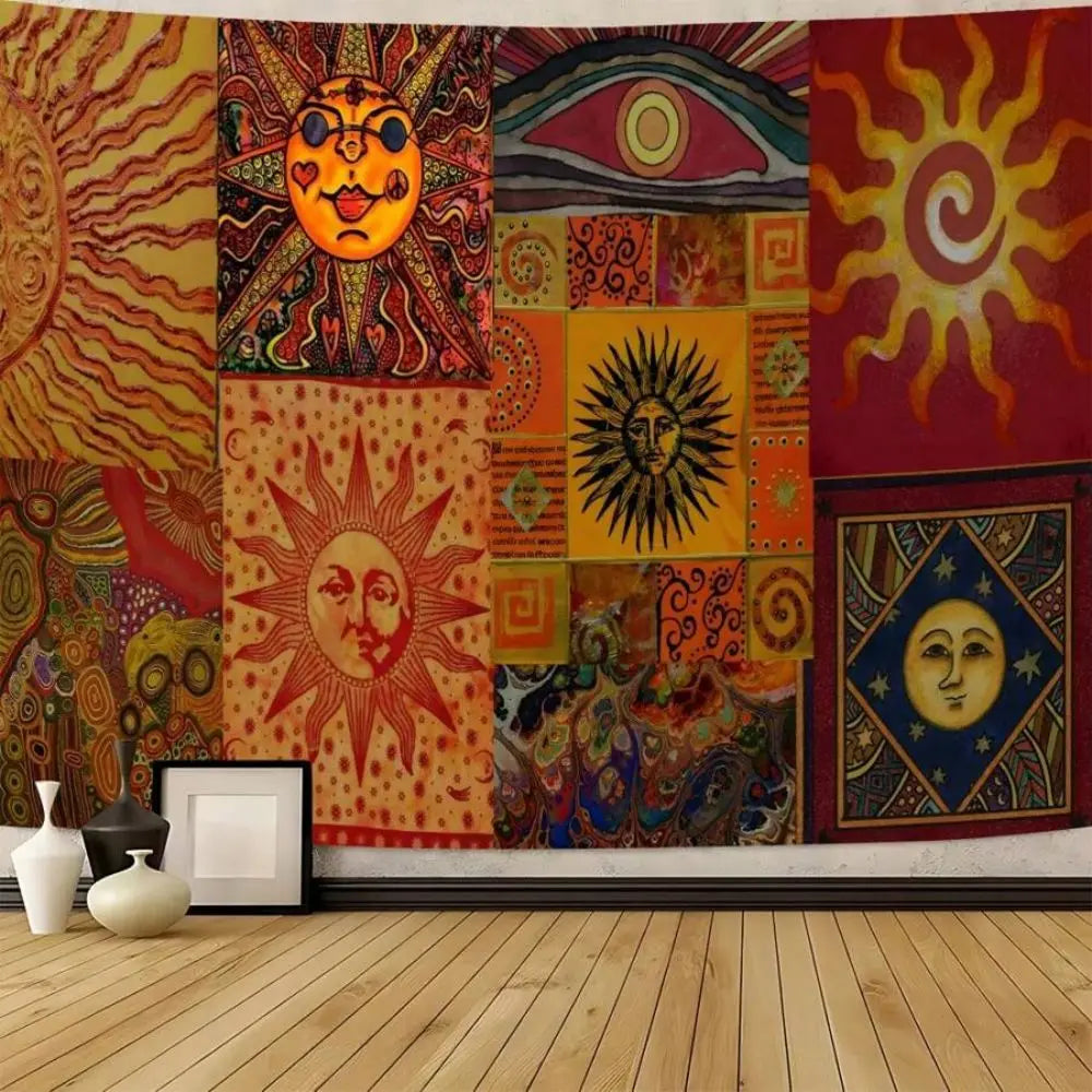 tapisserie murale bohème multicolore motifs soleil lune oeil 100 polyestère rectangle