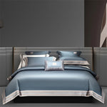 ensemble literie bleu clair broderies moderne 100 coton ultra doux king queen size