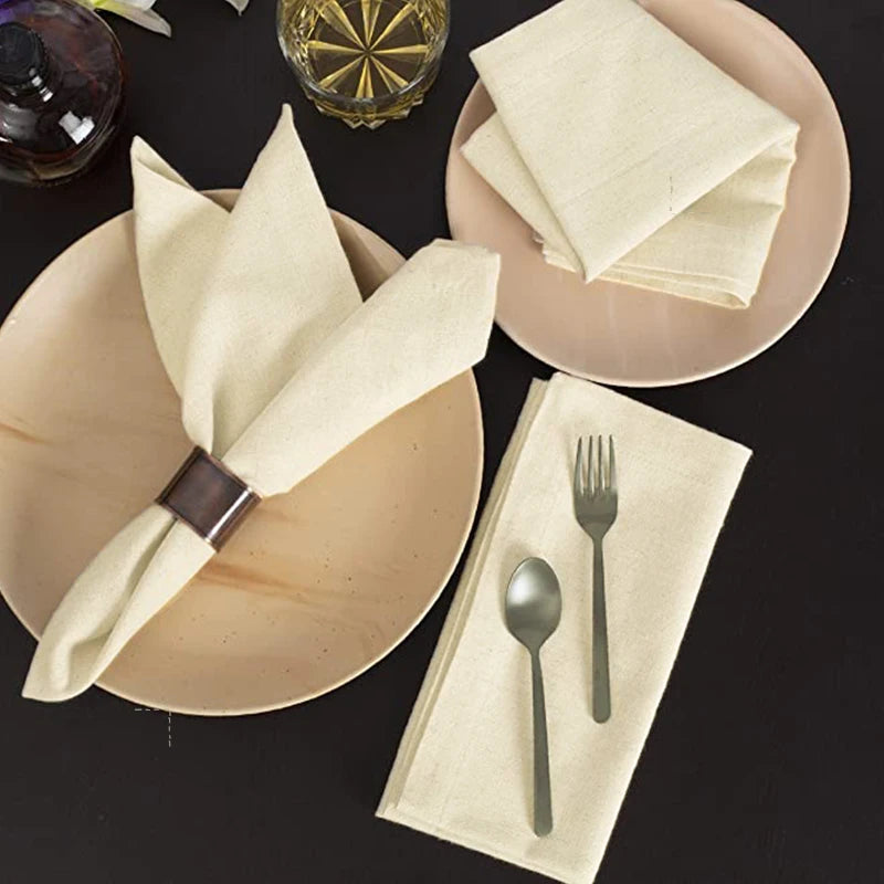serviettes polyester 40x40cm 45x45cm pack 12 24 texture lin classique anneaux métalliques