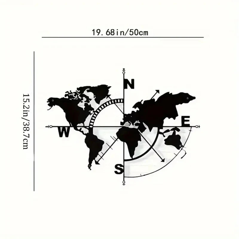 décoration murale carte monde compas métal noir cartographique moderne adhésif