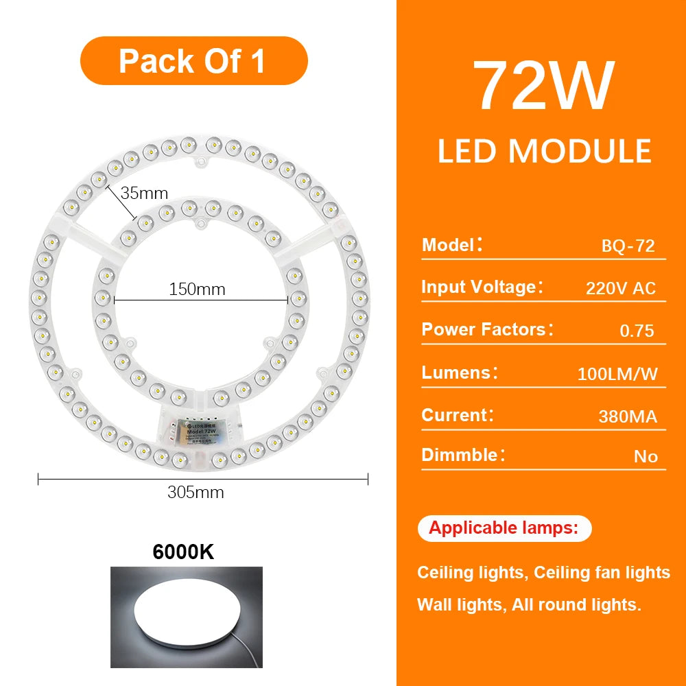 plaque led circulaire blanc moderne diodes aimant connecteurs haute luminosité 220v 72w 2835