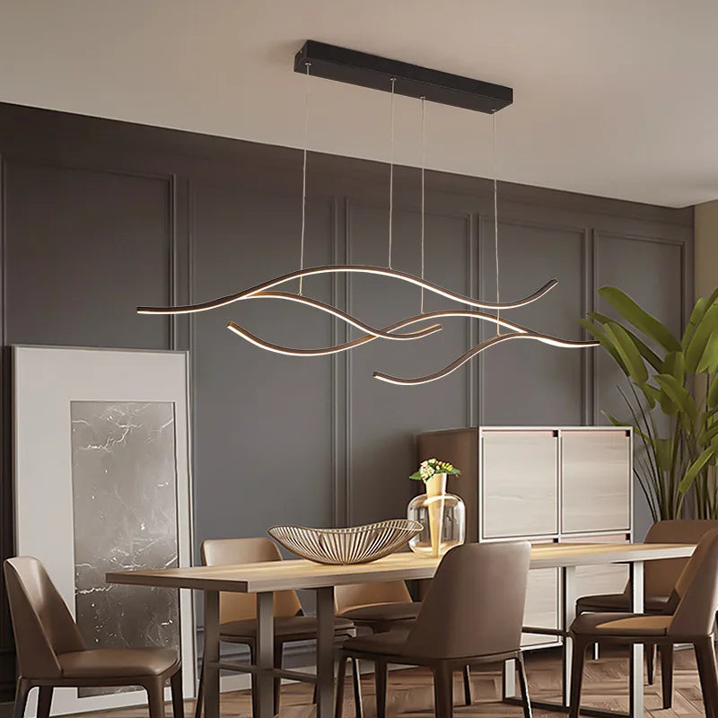 suspension lumineuse moderne or noir ampoules led ondulées 30w 60w remote dimming