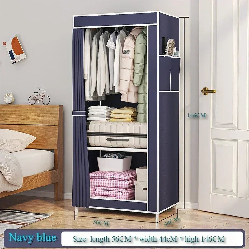 armoire vêtements tissu gris rouge bleu marine moderne rangement étagères boîtes capacités