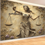 toile d'art statue justice balances fleurs classique baroque polyestère beige doré moderne salon chambre