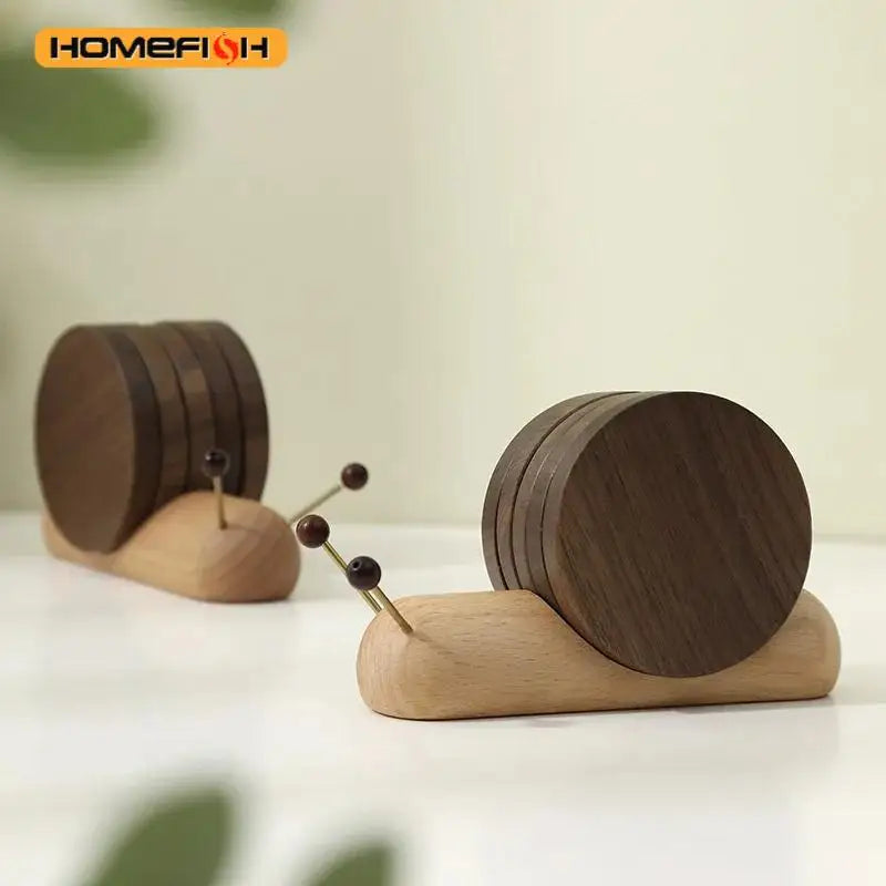 coquillages decoratifs bois marron foncé dessous verre ronds minimaliste moderne set deco table