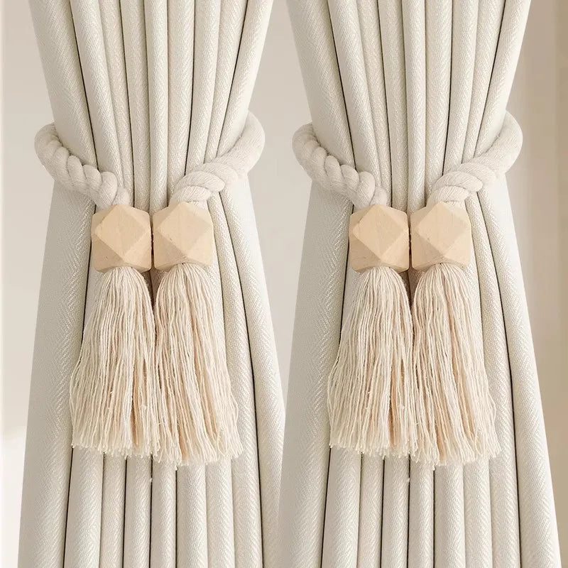 boucles rideau bois franges beige moderne bohème décoratives salle bain chambre