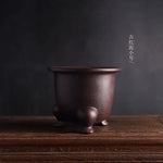 cache pot marron foncé texture mat opacité classique porcelaine fleuri intérieur extérieur decoration jardin
