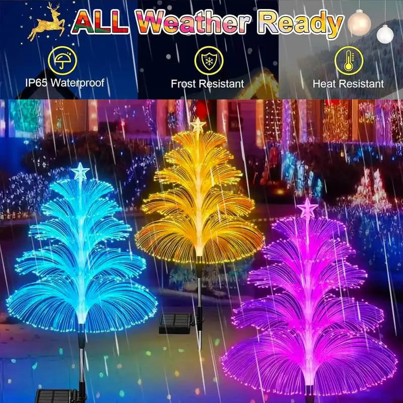 lumières solaires fibre optique contemporaines violet bleu rouge blanc vert jaune extérieures vacances jardinables